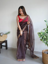 Brown Color Gotta Patti Organza Saree